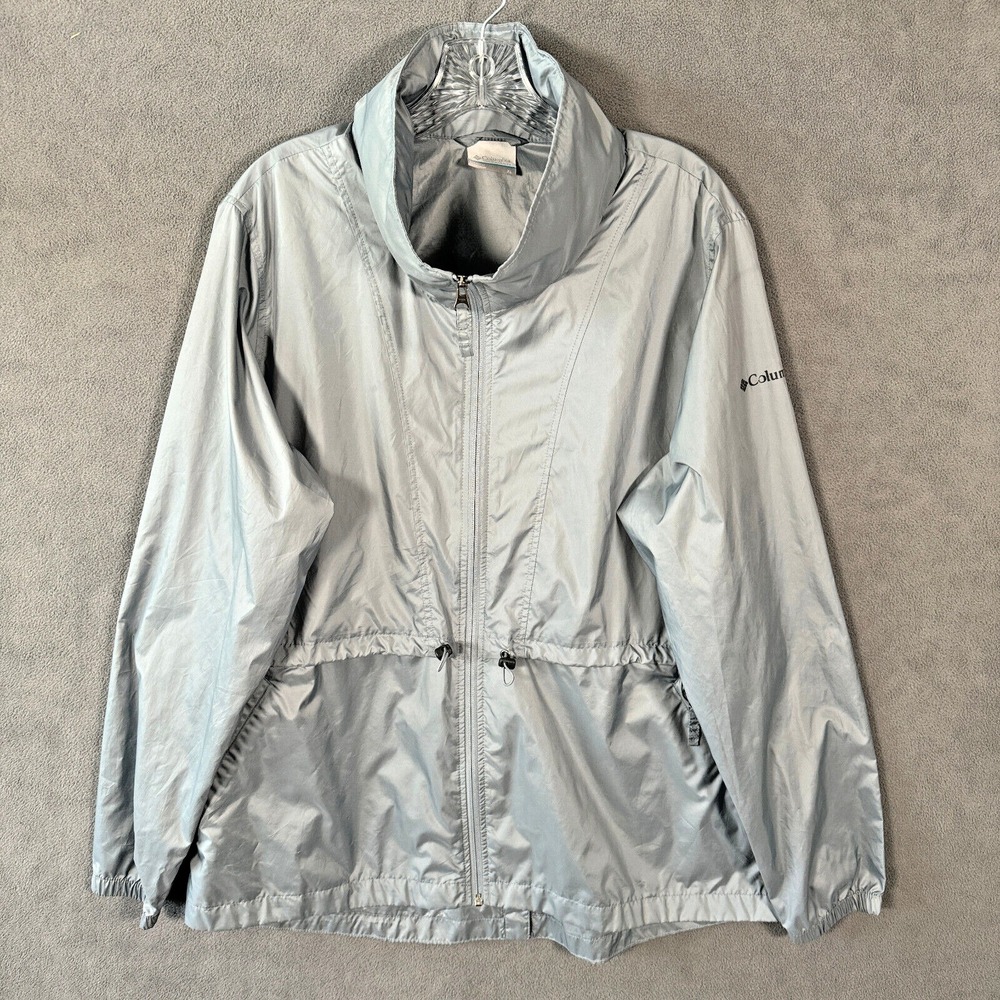 Columbia Windbreaker Jacket Mens XL Gray Sportswear Hooded Packable Hiking